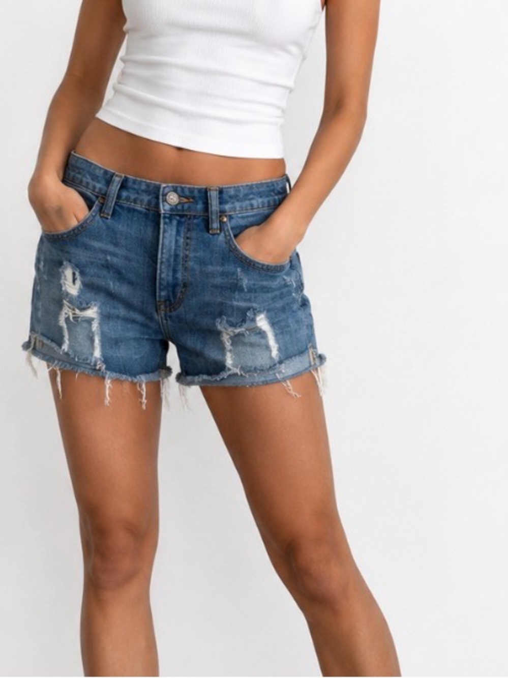 Mossimo Distressed Light Blue Denim Cutoff Shorts SZ 7 Stretch